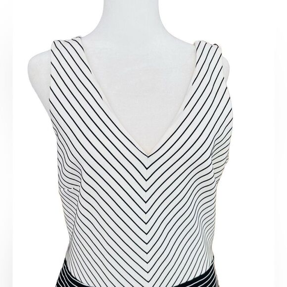LOFT | Black & Off-White Mixed Stripe Sleeveless Fit &  Flare Dress * size 10 - Picture 3 of 7